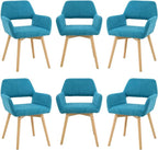 Mid Century Modern Dining Chairs Set of 6 & 4 & 2 Comfy Accent Chair Upholstered Kitchen Dining Living Room Chairs for Bedrooms Waiting Room Home Arm Desk Chair No Wheels (Teal, 6)