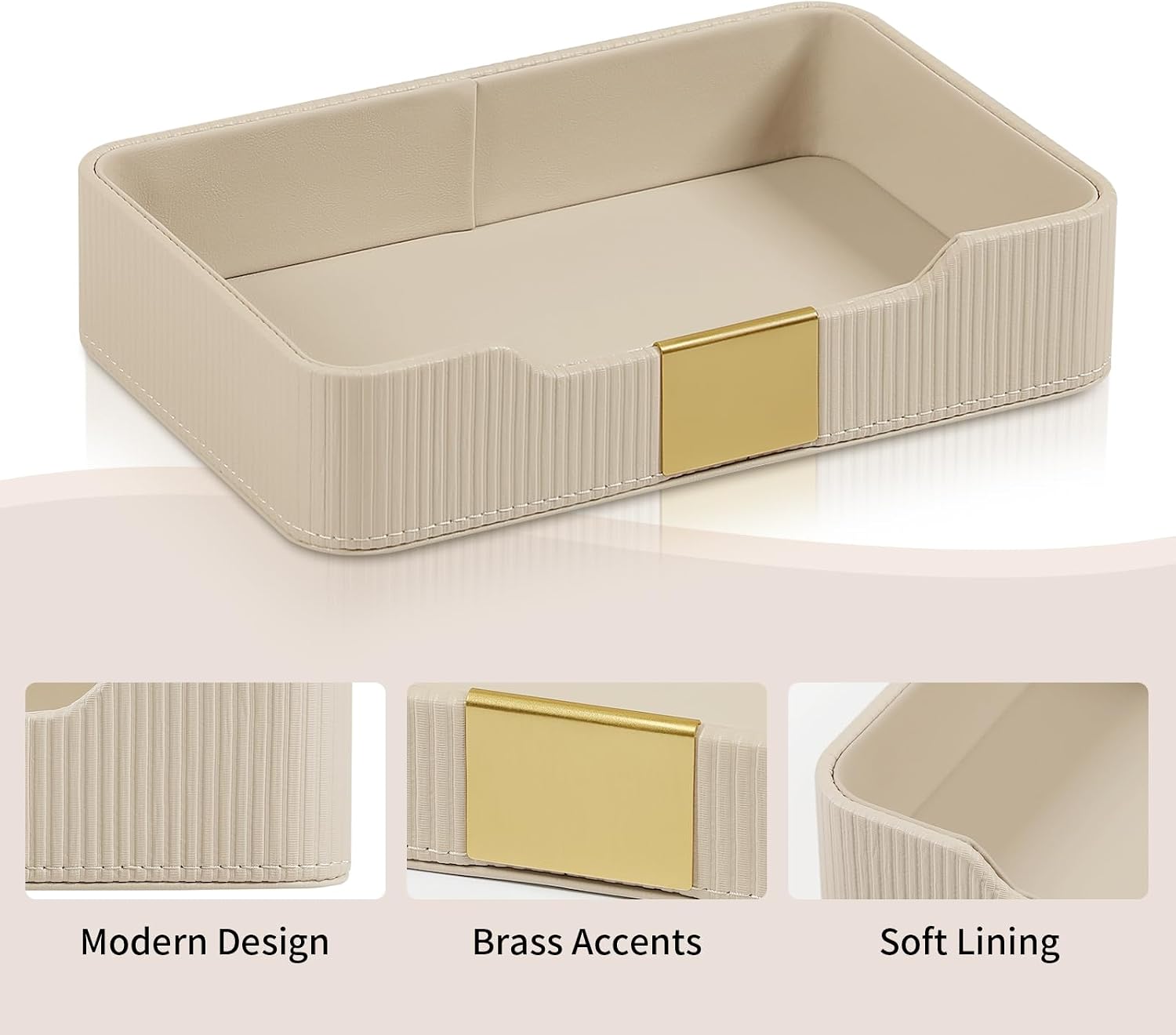 Valet Tray Organizer Keay Bowl Catchall Tray Nightstand Organizer | PU Leather, Brass Accents Block, Soft Lining, Larger Size, Waterproof And Stain-Resistant