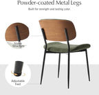 HULALA HOME Dining Chairs Set of 6 Mid-Century Modern Upholstered Kitchen Dining Room Chairs with Wood Curved Backrest, Black Metal Legs Fabric Dinner Chair for Living Room Cafe Restaurant Moss