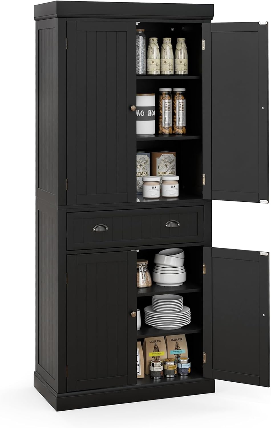 72" Kitchen Pantry Cabinet, Kitchen Cupboard with 2 Double-Doors Cabinet...