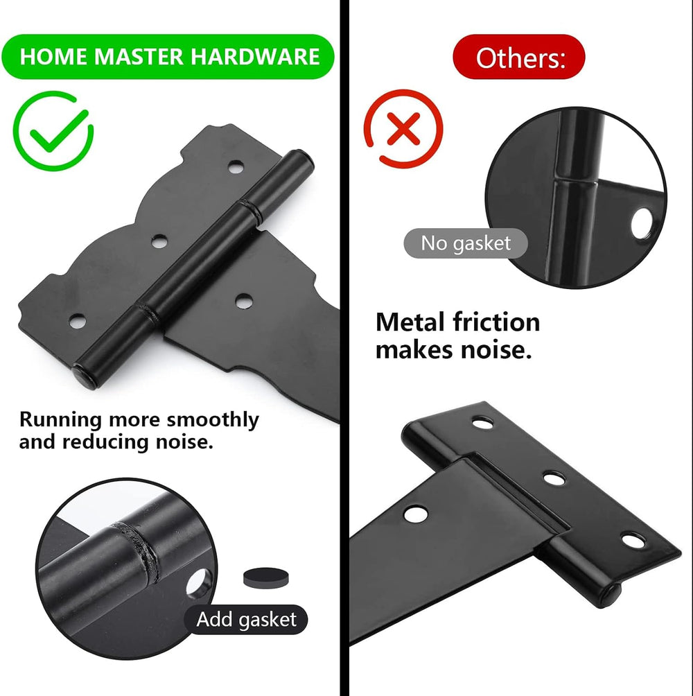 HOME MASTER HARDWARE 8" Heavy Duty Gate Hinges, 6 Pack Black T Strap Hinges