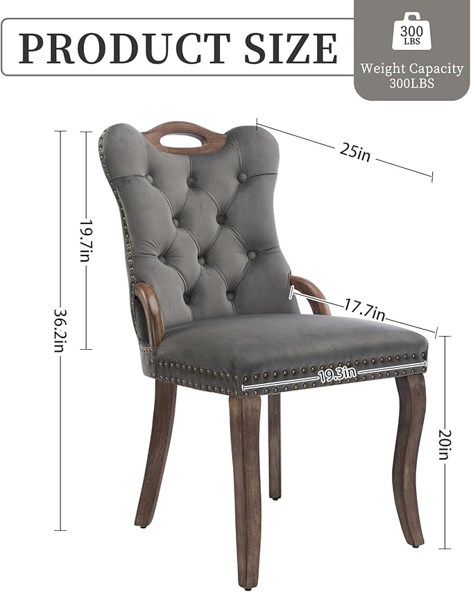 Grey Velvet Dining Chairs Set of 2，Modern Upholstered Dining Room Chairs with...