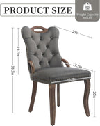 Grey Velvet Dining Chairs Set of 2，Modern Upholstered Dining Room Chairs with Tufted Back and Wood Handles, Curved Solid Wood Legs, Sillas de Comedor
