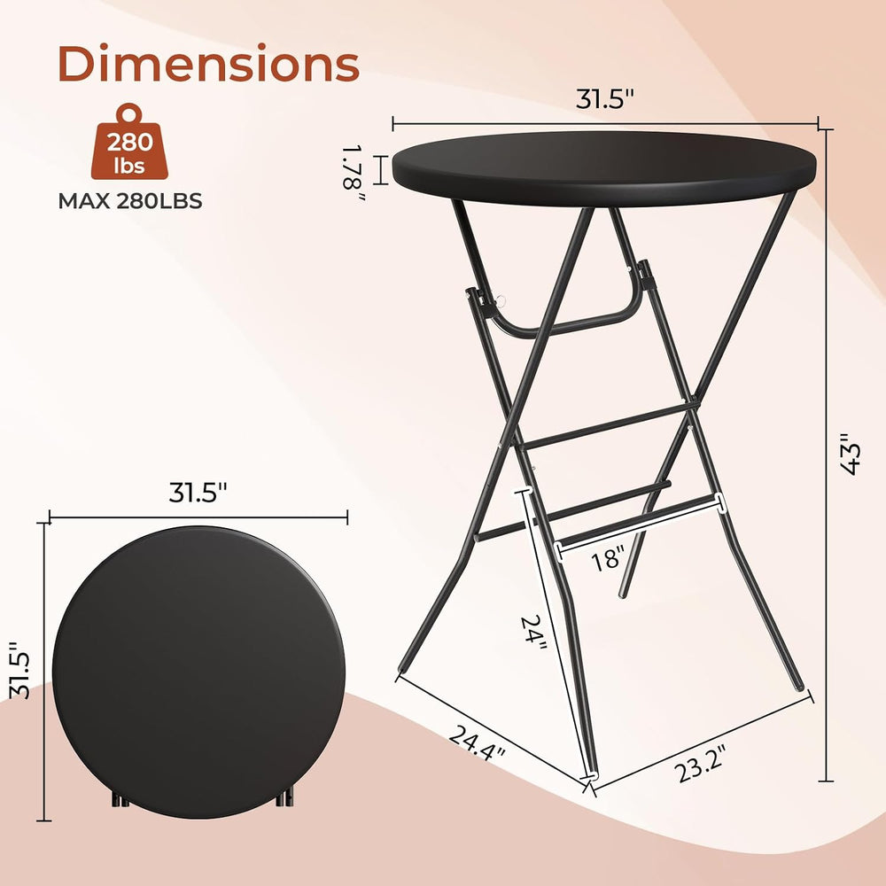 TLSUNNY 4Pcs 32" Folding Round Cocktail Table, High Top Bar Table, Black...