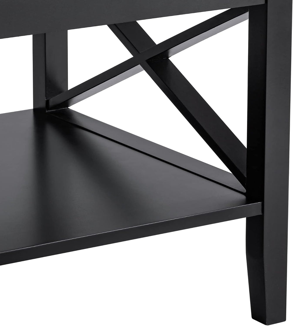 ChooChoo Oxford Coffee Table with Thicker Legs, Black Wood Coffee Table with ...