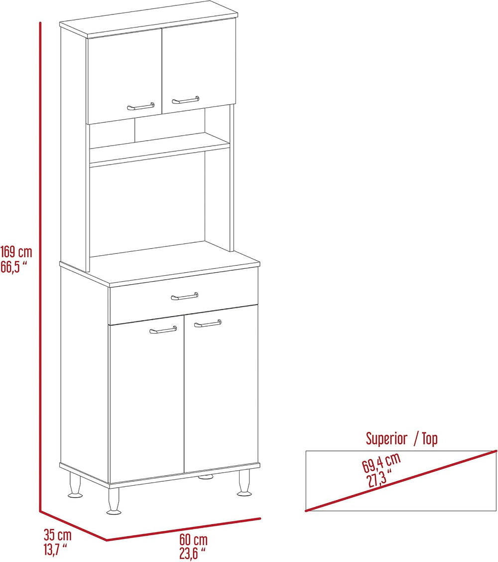 67" Kitchen Pantry Storage Cabinet with Open Shelves & Microwave Sta...