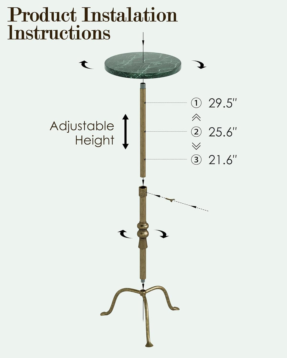 Adjustable Height Round Pedestal Table - 22-30 Inch, Modern Martini Cocktail ...