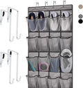 Over the Door Hanging Shoe Organizer, 24 Breathable Mesh Pockets, Closet Rack Storage Holder, Stay in Place Hooks Hang on Closets, Hanger Holds Up to 40 lbs for Shoes, Accessories, Gray