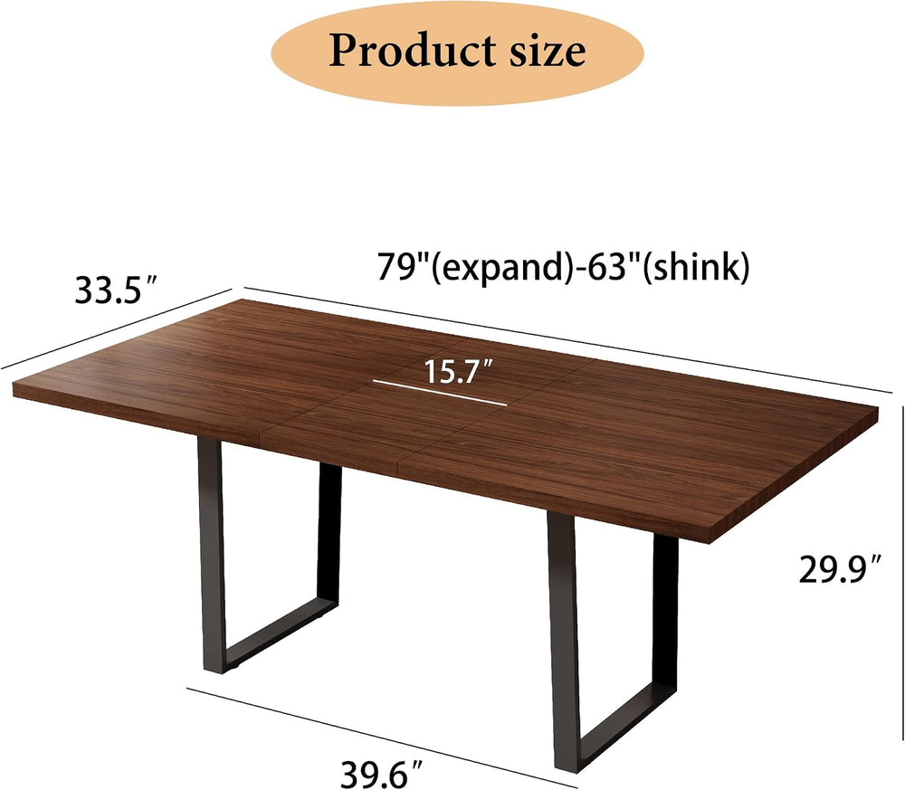 ZckyCine Mid-Century Extendable Dining Table Set, 63"-79", 6 Uphols...