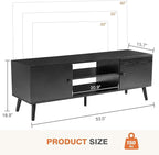 Sweetcrispy TV Stand for 55 60 inch TV, Modern Mid Century Entertainment Center with Storage, Media Console Table 2 Cabinet, Soft Hinge, Handle Door, Wooden Living Room, Office Furniture, Pure Black