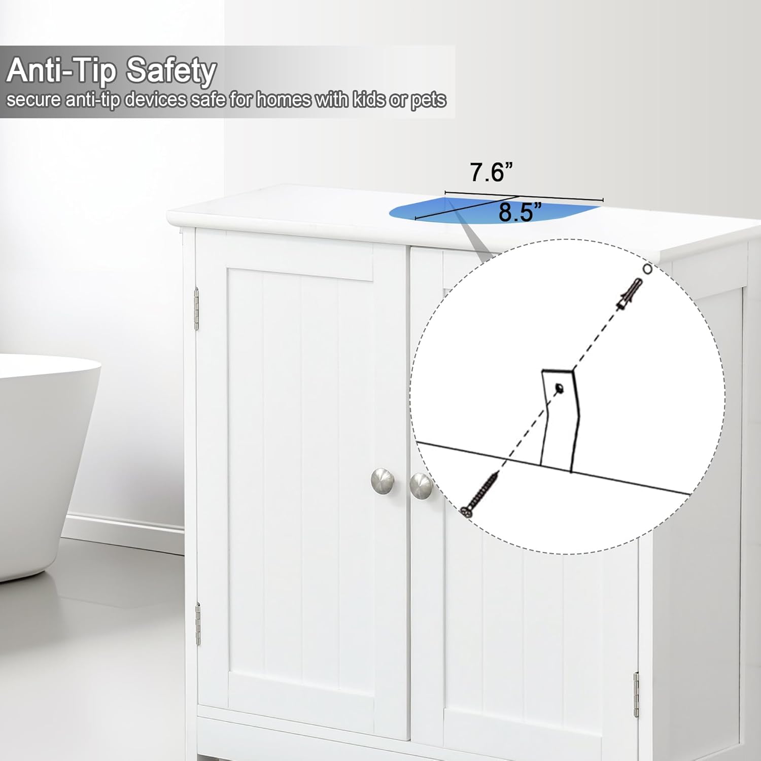 Pedestal Sink Storage Cabinet, Under Sink Cabinet with 2 Doors and Adjustable Shelf, Bathroom Sink Cabinet with U-Shape Cut-Out, Under Pedestal Sink Storage Cabinet for Bathroom, White