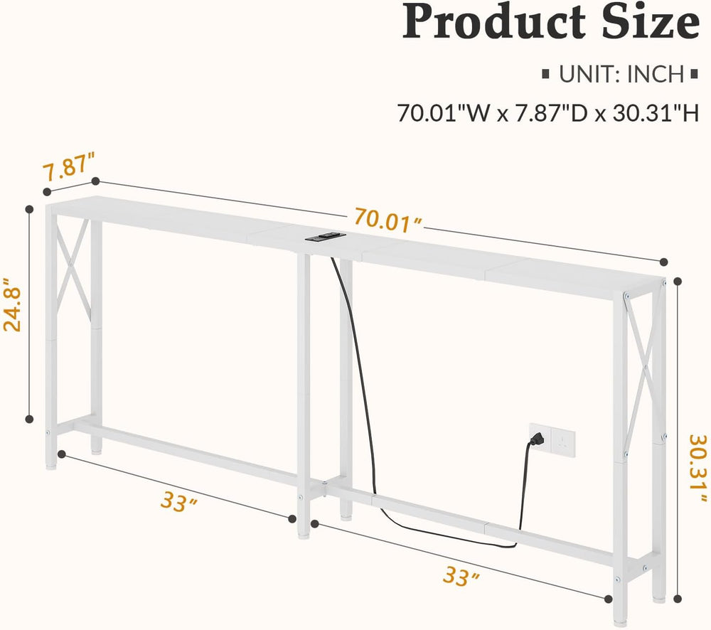 Gewudraw 70 in Skinny Sofa Table Behind Couch, Console Table with Oulets &amp...