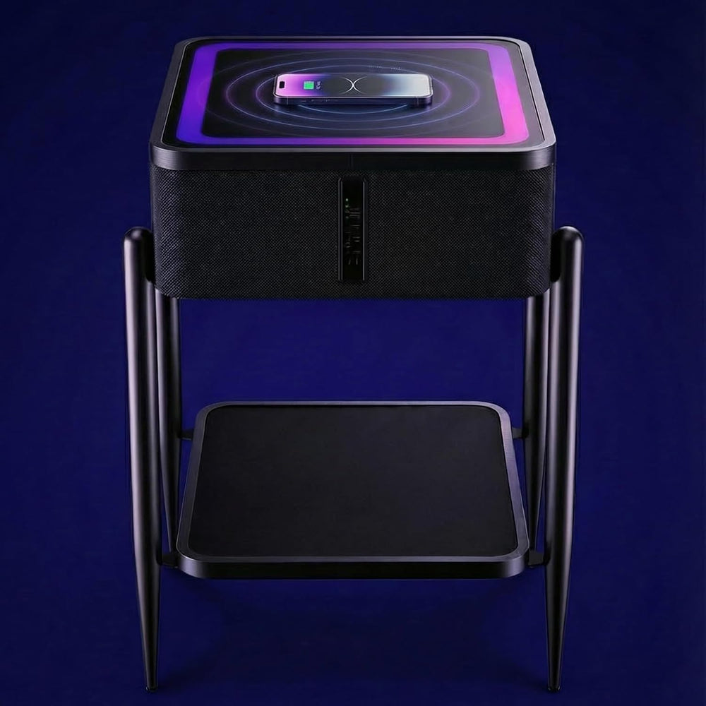 Smart End Table with Charging Station, Bluetooth Speaker Nightstand with Wire...