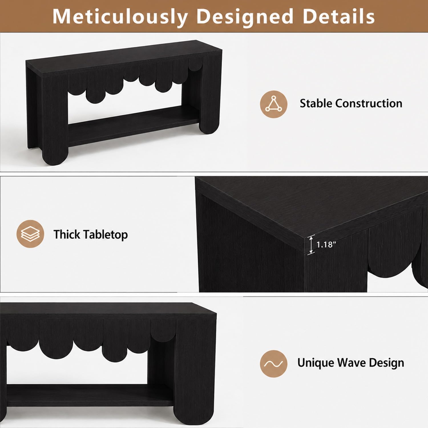 IBF Black Oak Console Table, 63” Long Wood Entryway Table with Storage | 2-Tier Modern Sofa Table Behind Couch for Home Living Room, Rectangular Entry Table for Hallway Entrance Foyer Front Door