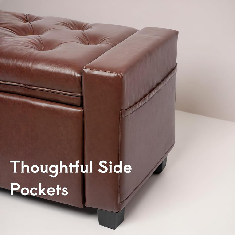 43.31'' Storage Ottoman Bench, Leather Upholstered Tufted Bedroom Ben...