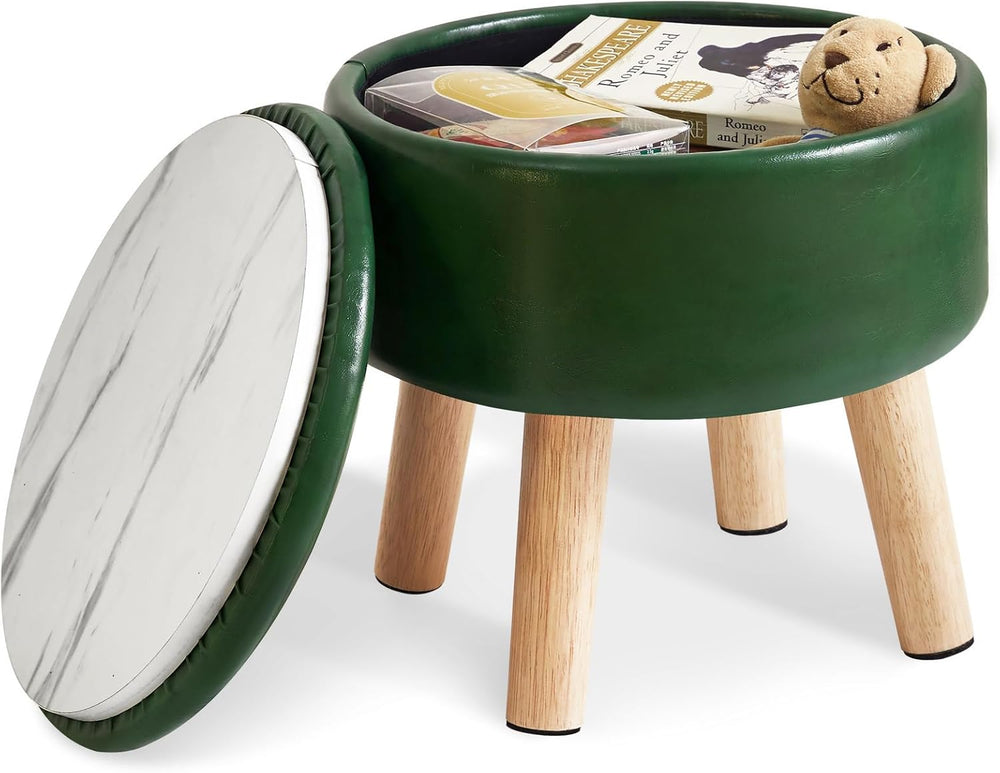 IBUYKE 13 Inch Foot Stool Ottoman with Storage, Round Small Foot Rest with Pa...