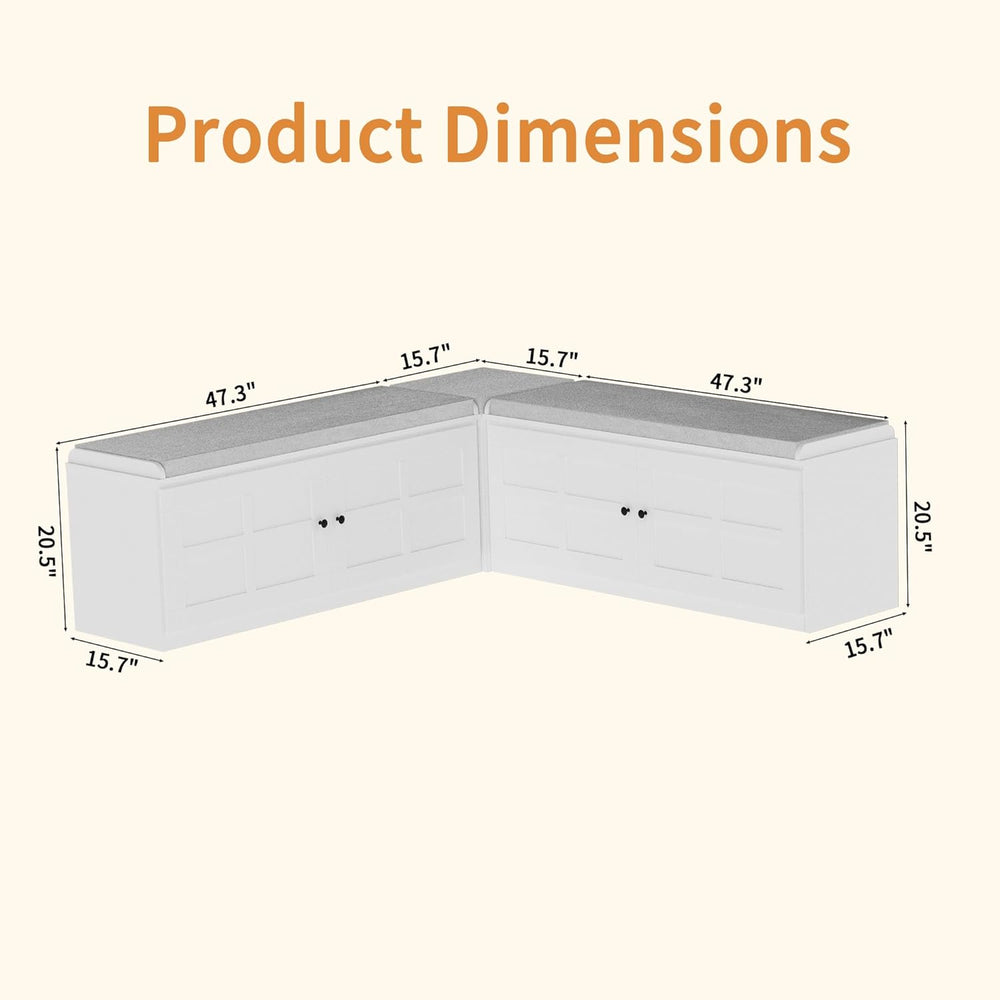 63 inches L-Shaped Storage Bench with Cushion Seat Corner Dining Bench with H...