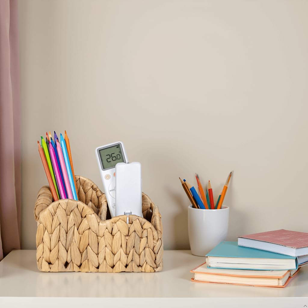 Scalloped TV Remote Control Holder Bedside Organizer, Office Desk Caddy Storage Organizer Accessories, Pen Pencil Cup, Makeup Brush Holder, Farmhouse Rustic Decor Organizer Holder, Natural