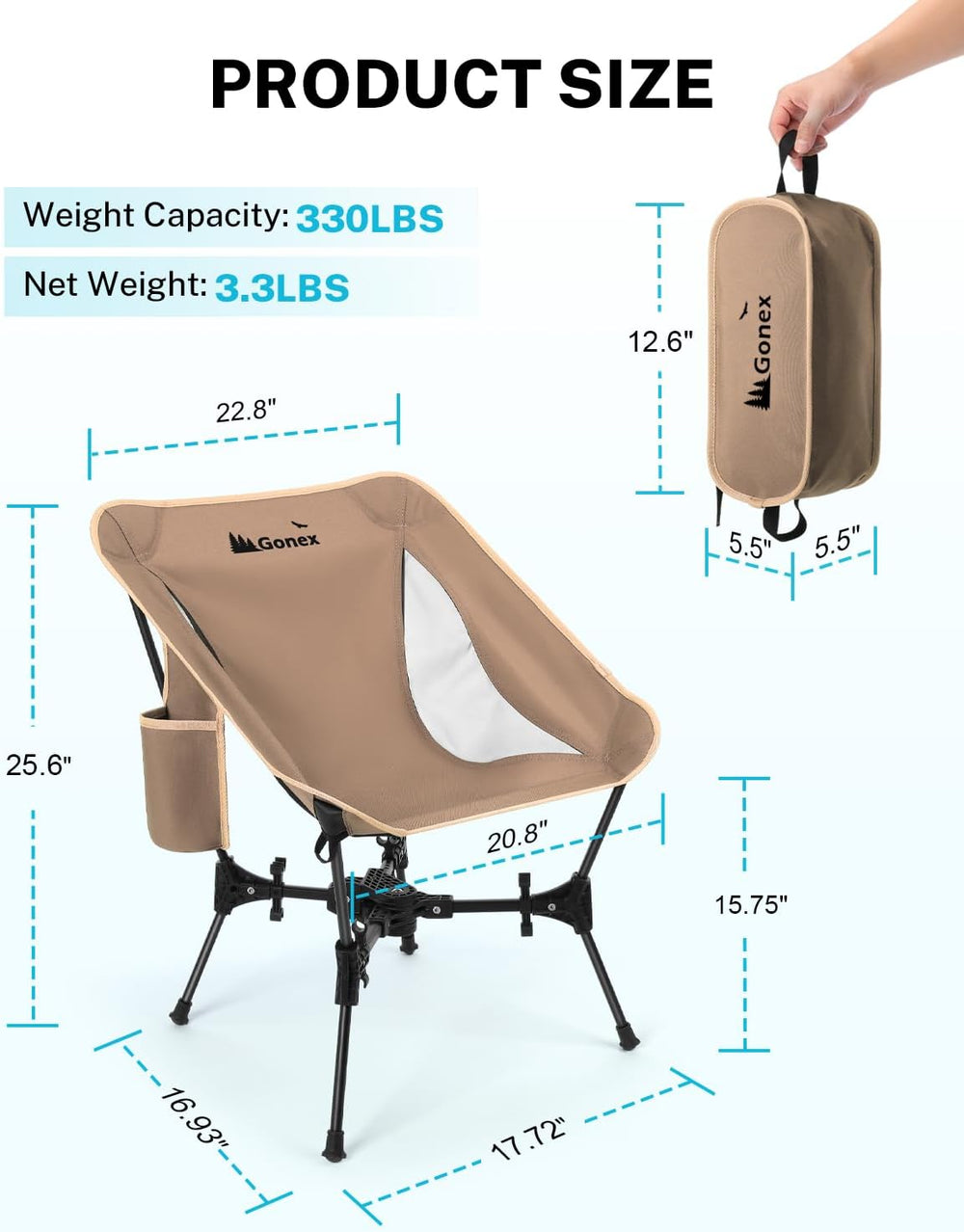 Gonex Portable Camping Chair, Compact Collapsible Backpacking Camp Chair
