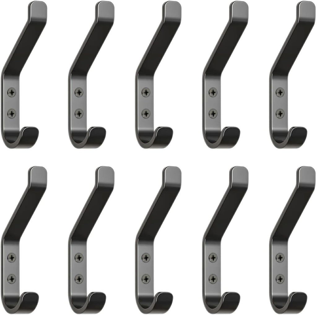 GlazieVault Coat Hooks Wall – Door Hooks (10 Pack) - Heavy Duty Wall Mounted - Premium Design Rust Free Hooks