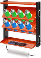 Spray Can Holder, Spray Paint Can Holder Wall Mount, Paint Can Storage Rack for Shop and Garage, Heavy Duty Painting Bottle Organizer, 8 Holes & 2 Shelf, Orange