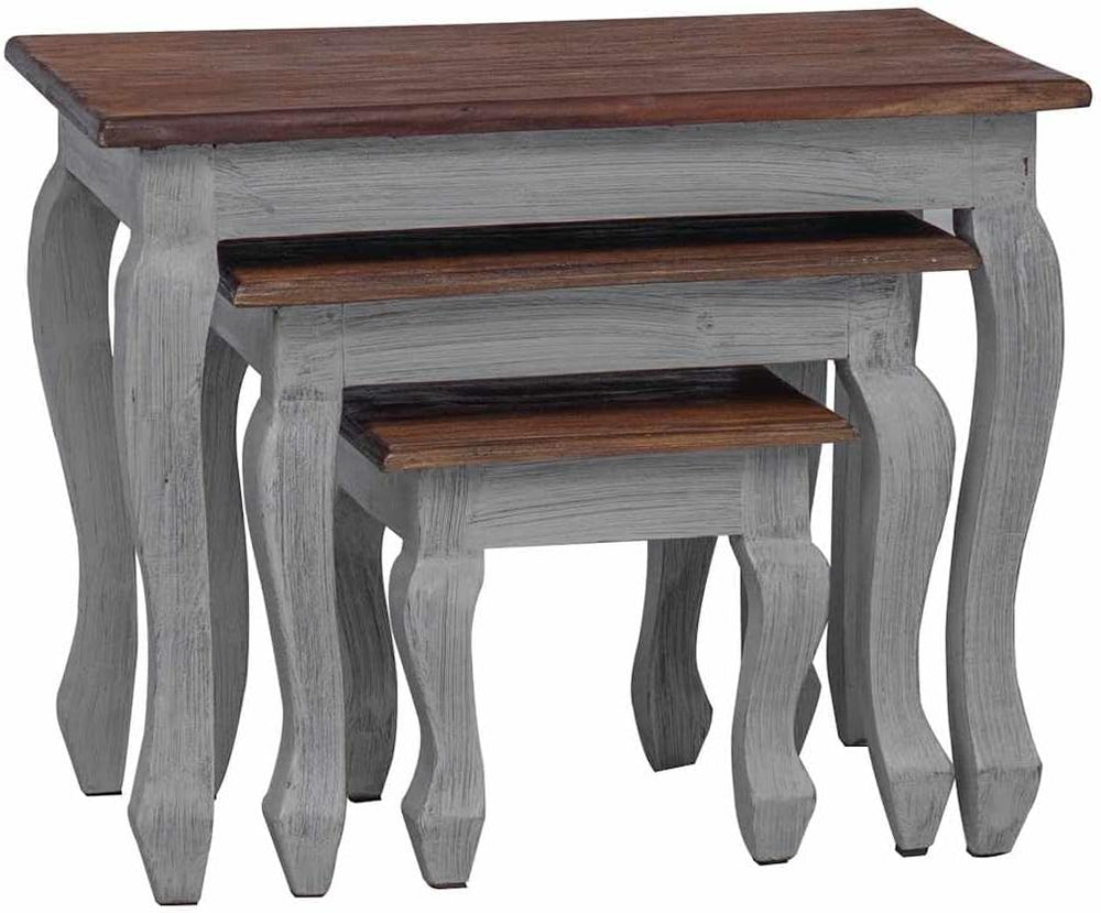 Nesting Table Set 3 Pieces Solid Mahogany Wood | Antique Style, Handmade Vint...