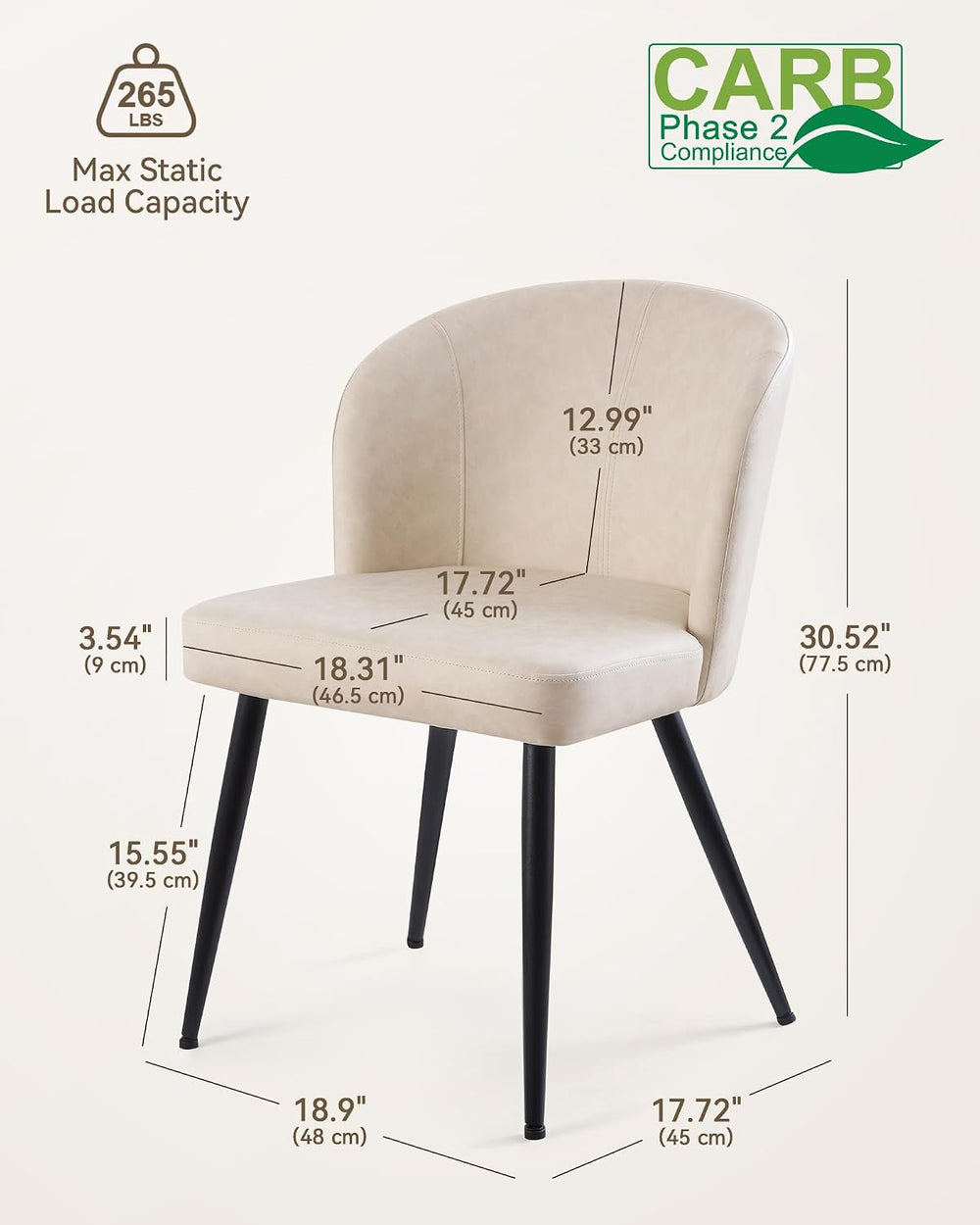 Susalt Upholstered Faux Leather Dining Chairs Set of 2, Cream White | Kitchen...