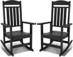 NAVINE Outdoor Rocking Chairs Set of 2, Oversized High Back Patio Rocking Chairs, All Weather Porch Rocking Chairs for Outside. Black