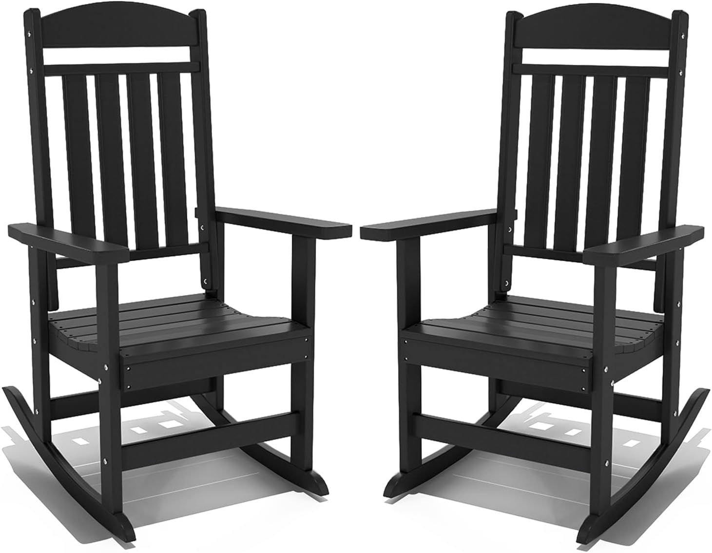 NAVINE Outdoor Rocking Chairs Set of 2, Oversized High Back Patio Rocking Chairs, All Weather Porch Rocking Chairs for Outside. Black