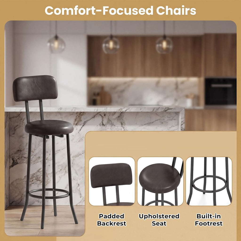 Giantex 3-Piece Bar Table and Chairs Set, Counter Height Pub Table and 2 Upholstered Stools with Backrest & Footrest, Space-Saving High Top Bistro Table Set for Breakfast Nook, Small Space