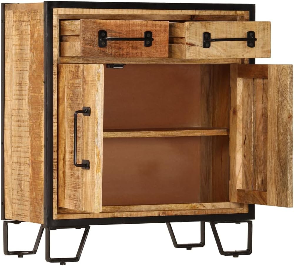 Rustic Solid Mango Wood Sideboard Cabinet 25.6 x 11.8 x 27.6 Inches, Unique G...