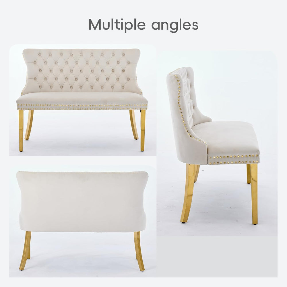 Velvet Double Dining Loveseat Bench with Wing Back, Tufted Upholstered 2-Seat...