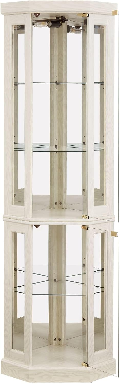 Corner Curio Cabinet, 70" H Lighted Glass Display Cage with Tempered Gla...