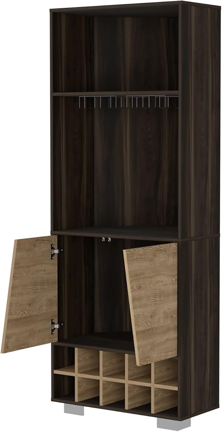 Wine Rack 10-Bottle 3-Shelf Corner Cabinet, Pantry Storage Cabinet Locker for...