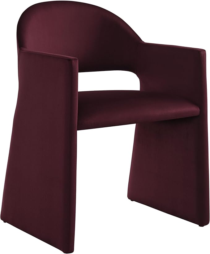 Modway Talia Performance Velvet Dining Armchair in Mulberry - Modern Curved Dining Chair with Open-Back - Stain-Resistant Velvet Barrel Chair - Living Room Accent Chair with Arms