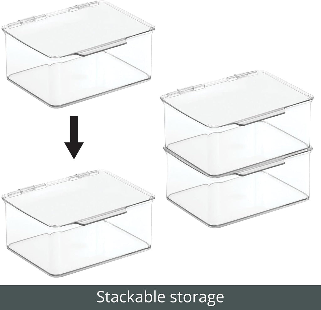 mDesign Plastic Playroom/Gaming Storage Organizer Box Containers, Hinged Lid for Shelves or Cubby, Holds Small Toys, Building Blocks, Puzzles, Markers, Lumiere Collection, Clear