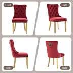 Velvet Dining Chairs Set of 4, Upholstered Dining Room Chairs with Lion Head Pulls Ring and Golden Solid Wood Legs, Modern Button Tufted Kitchen Chairs for Dining Room, Kitchen(Wine Red)