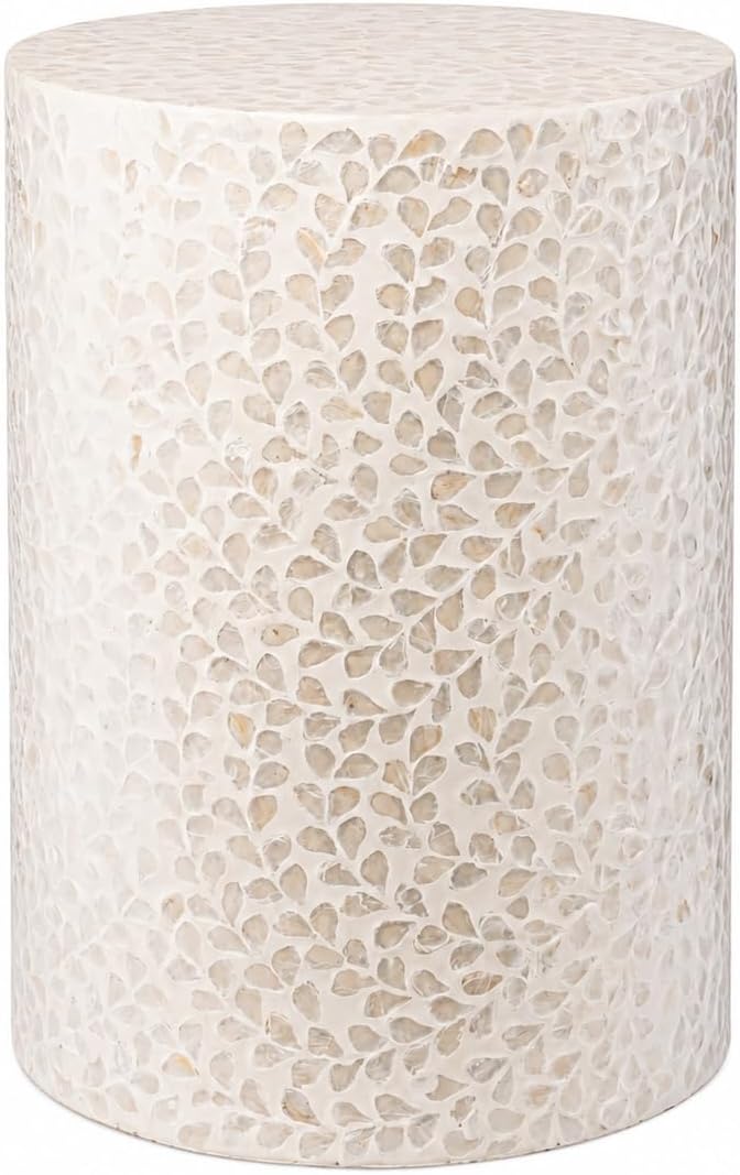 PEMAR Capiz Shell Cylinder Drum End Table Nacre Side Table Stool Accent Coffe...
