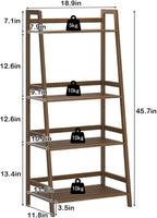 sogesfurniture, 4-Tier Bamboo Ladder Shelf, Rustic Style, Bookshelf Storage Rack, 18.9x11.8x46.5 inches, Brown