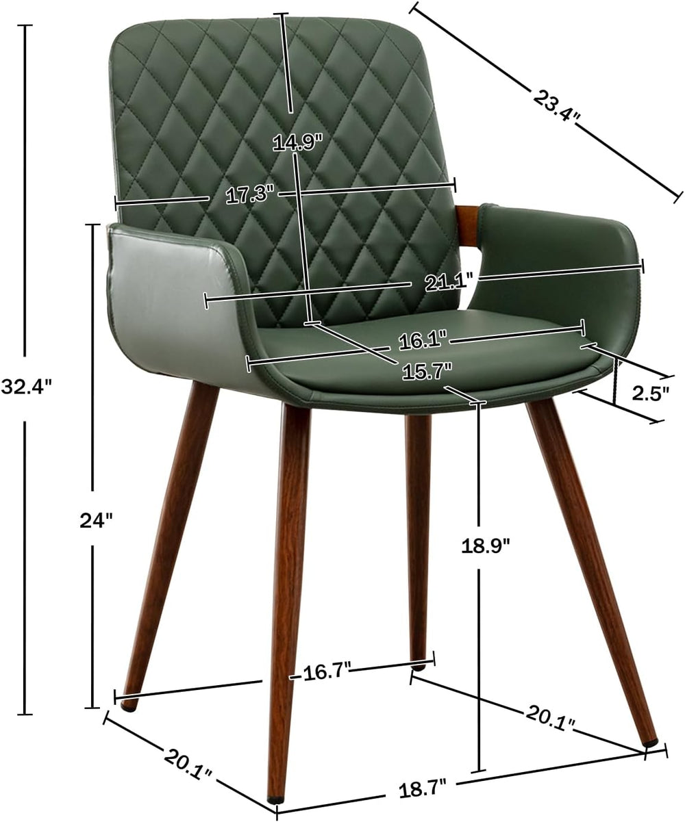 LUNLING Mid Century Modern Faux Leather Dining Chairs Set of 4,Green Upholste...