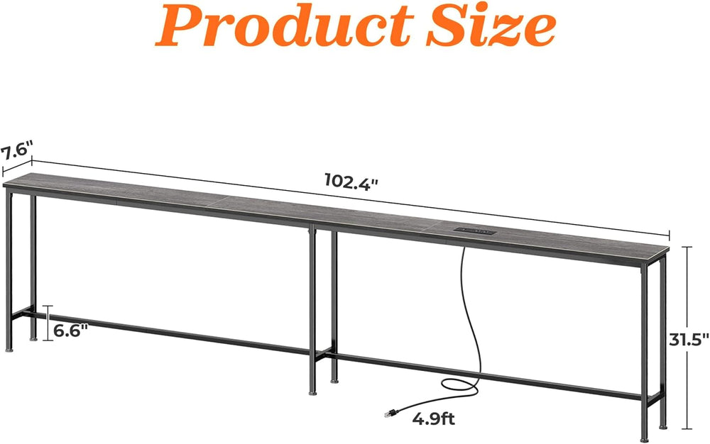 SUPERJARE 102.4 Inch Sofa Table with Power Outlets and USB-C Port, 5.9 Inch N...