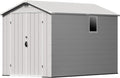 Patiowell 6x10FT Outdoor Storage Shed with Floor, Plastic Resin Garden Shed with Lockable Door, Windows, Weather-Resistant for Lawn Mower, Tool & Backyard Storage (Light Grey)