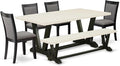 East West Furniture V627MZ650-6 6 Piece Modern Dining Table Set Contains a Rectangle Wooden Table and 4 Dark Gotham Grey Linen Fabric Parson Chairs with a Bench, 40x72 Inch, Multi-Color