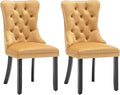 Kiztir Velvet Dining Chairs Set of 2, Upholstered Dining Chairs with Ring Pull Trim and Button Back, Luxury Tufted Dining Chair for Living Room, Bedroom, Kitchen (Gold)