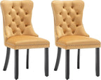 Kiztir Velvet Dining Chairs Set of 2, Upholstered Dining Chairs with Ring Pull Trim and Button Back, Luxury Tufted Dining Chair for Living Room, Bedroom, Kitchen (Gold)