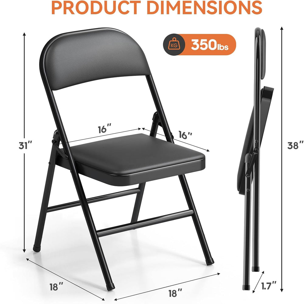 Upgrade 18% Thicker 6 Pack Folding Chair with Cushion | Heavy Duty Folding Ch...