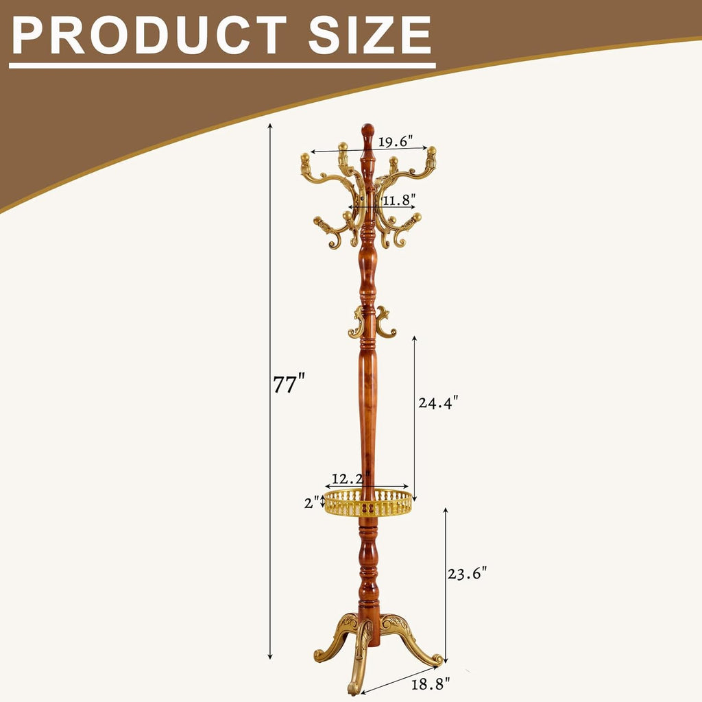 Solid Wooden Coat Rack Stand, Coat Racks Freestanding with 14 Hooks, Natural Birch Wood Coat stands with Sturdy Round Base, Tree Coat Hanger Standing for Entryway Bedroom Office（Begonia triangle2）