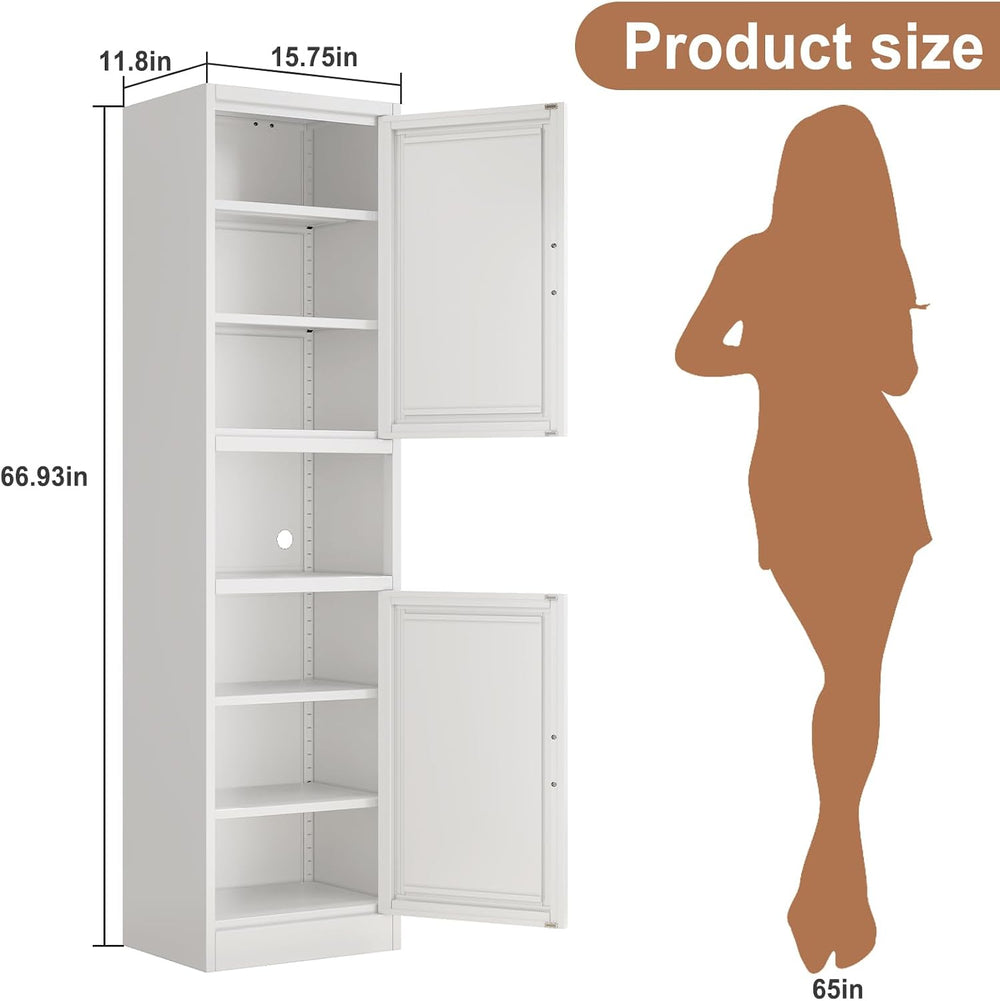 Tokawa 67” Tall Slim Storage Cabinet, 12 Inch Deep x 16 Inch Wide Metal Pantr...