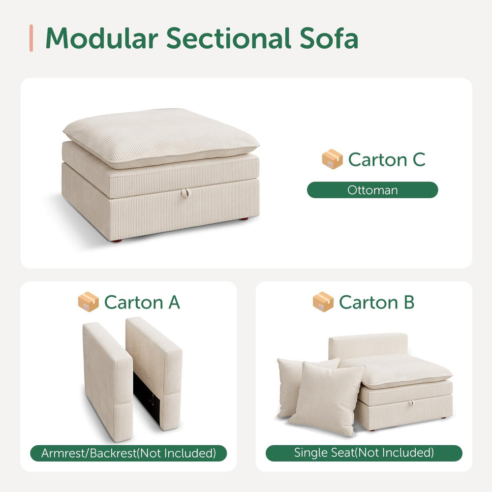 HONBAY Corduroy Ottoman, 31.5 Inch Square Ottoman Bench with Storage for Livi...