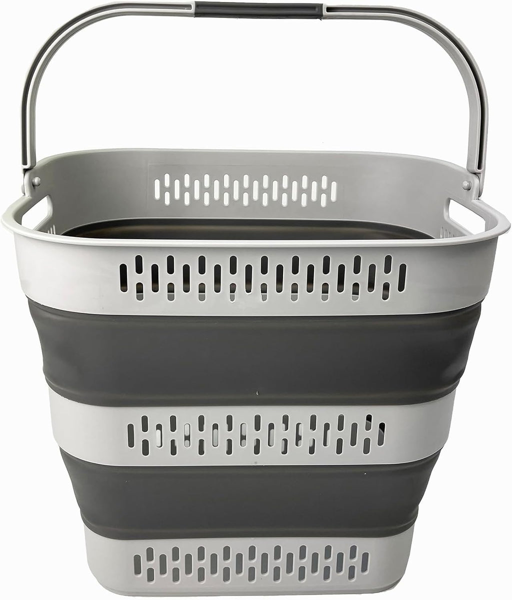 SAMMART 40L (10.5 Gallon) Collapsible Plastic Laundry Basket with Handles - Foldable Pop Up Storage Container/Organizer - Portable Laundry Hamper - Space Saving (1, Grey)